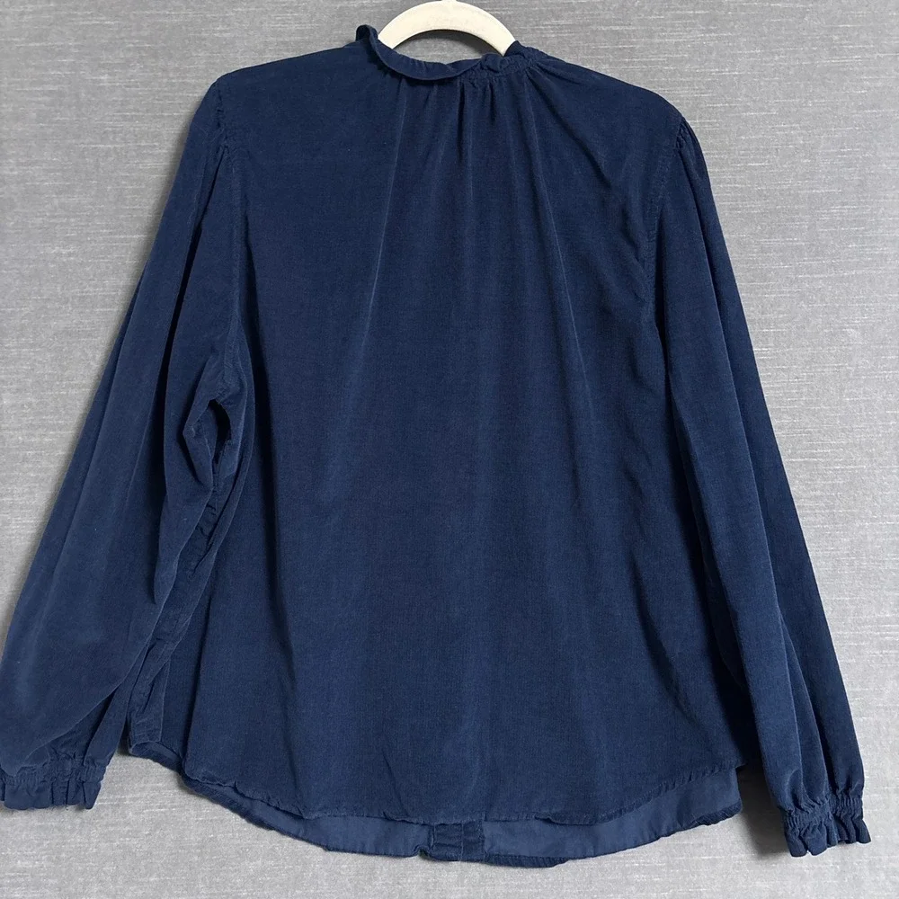 Wonderly Top XXL Blue Cotton Corduroy Ruffle Collar Button Down Casual Fall